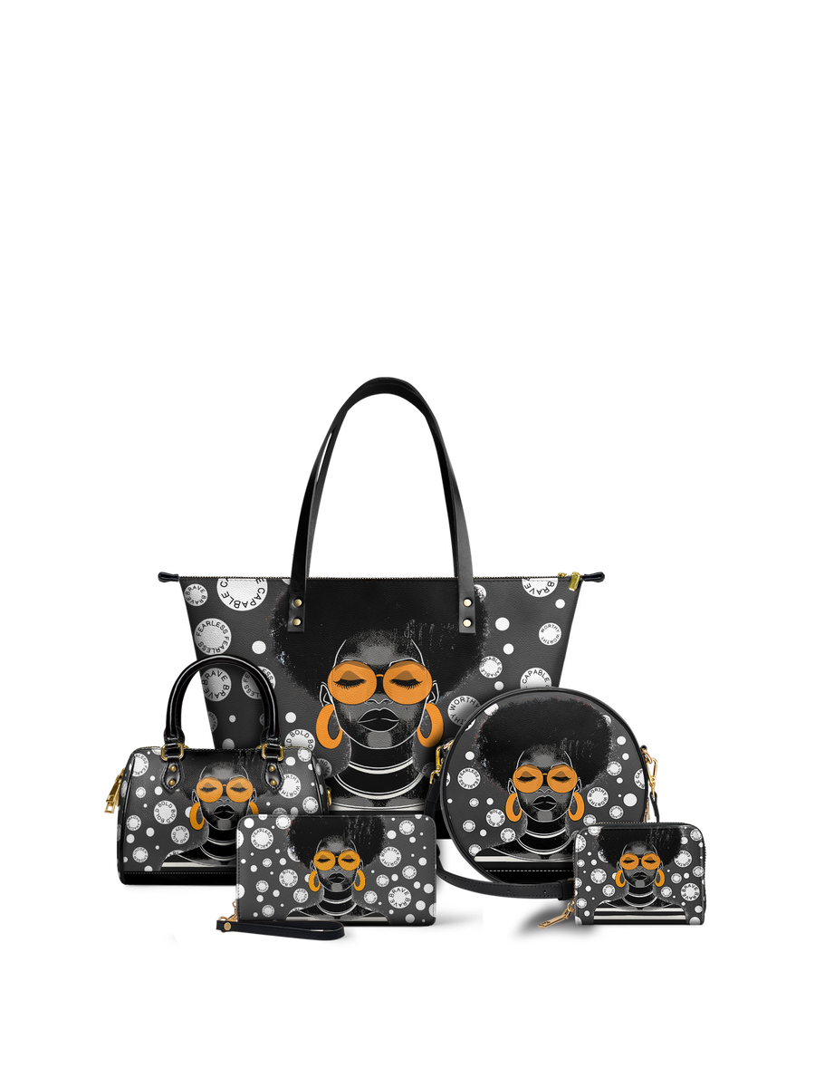 "Fahari" Monochrome Leather Tote Bag Matching Set - DD DEAL