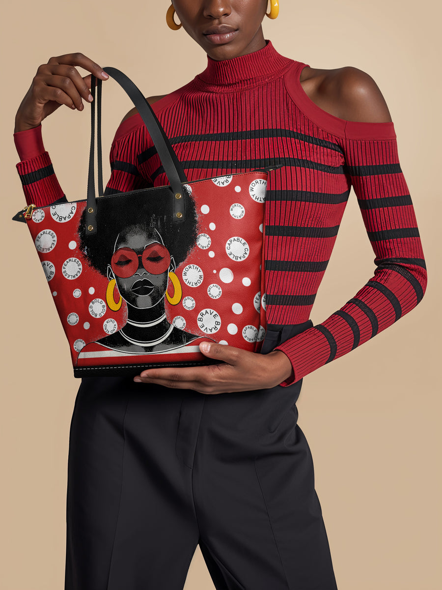 "Fahari" Strawberry Pop Leather Tote Bag