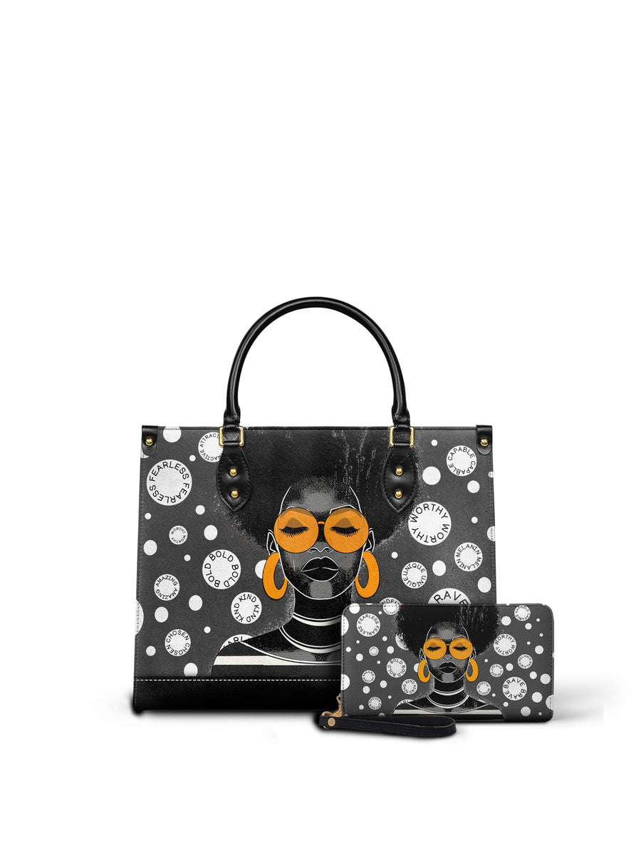 "Fahari" Monochrome Leather Handbag Matching Set - DD DEAL
