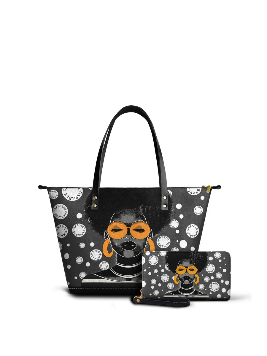 "Fahari" Monochrome Leather Tote Bag Matching Set - DD DEAL
