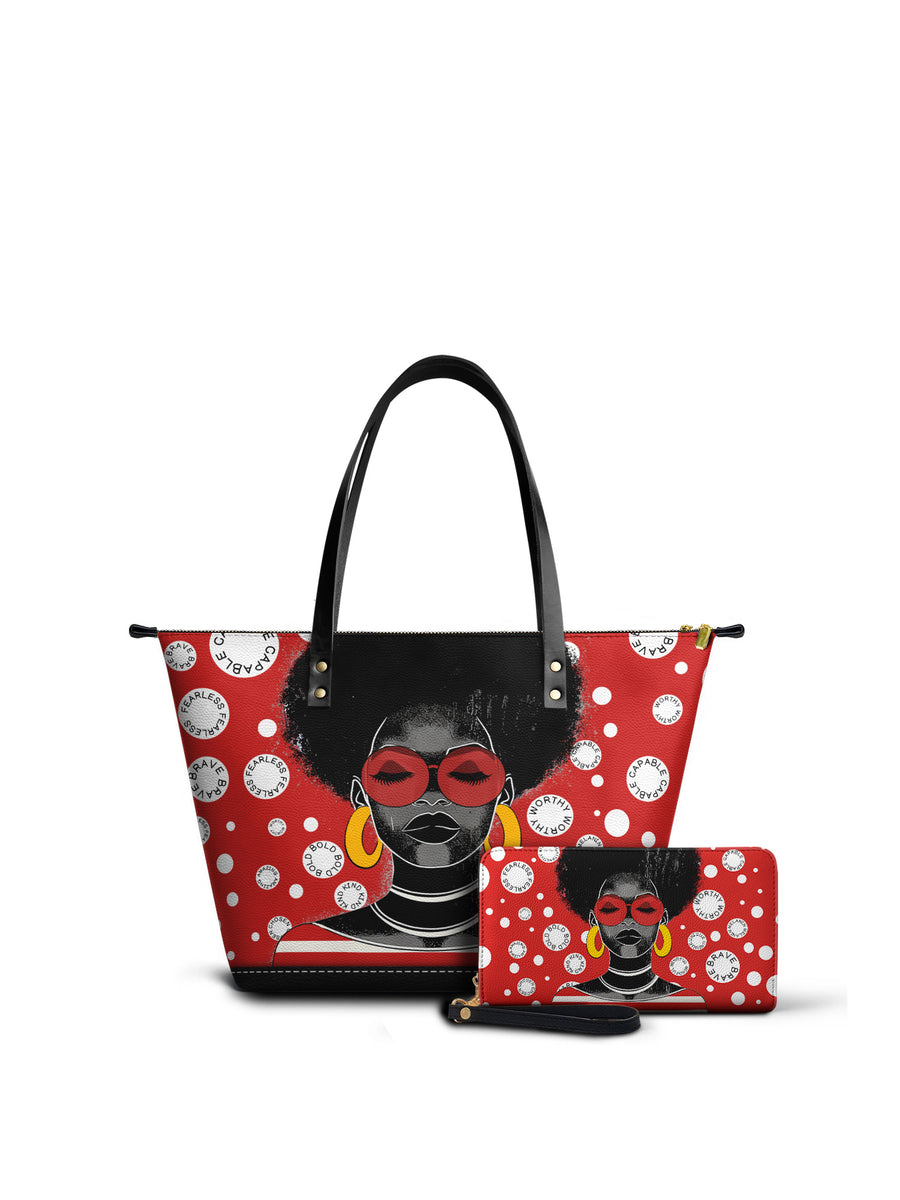 "Fahari" Strawberry Pop Leather Tote Bag Matching Set - DD DEAL