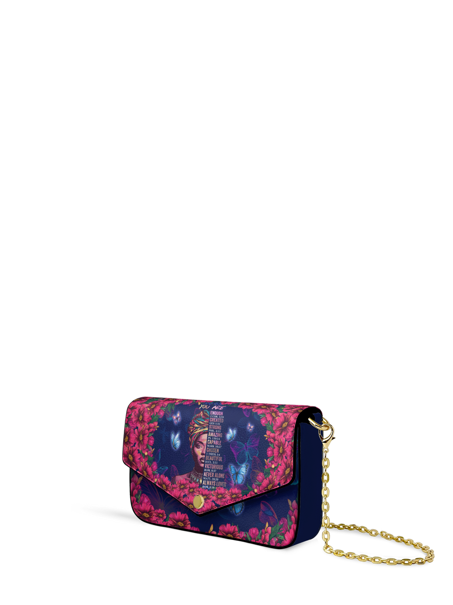 "Imani" Blue Orchid Envelope Chain Crossbody Bag