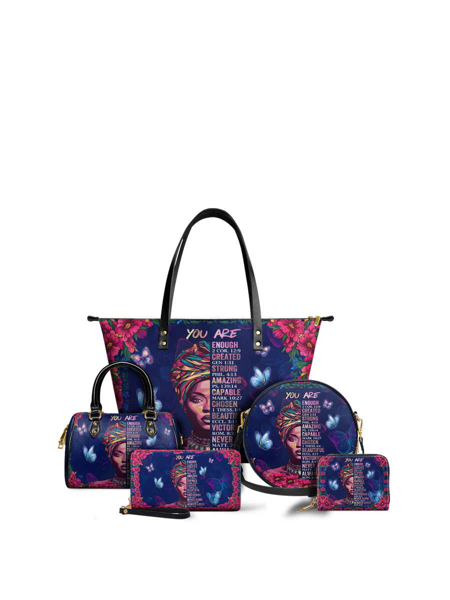 "Imani" Blue Orchid Leather Tote Bag Matching Set - DD DEAL