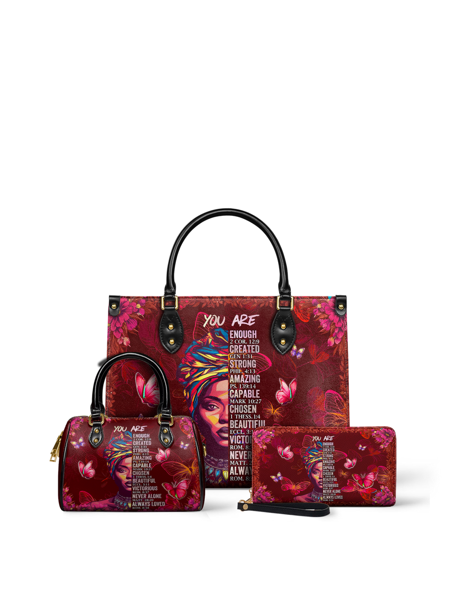 "Imani" Pomegranate Red Leather Handbag Matching Set - DD DEAL