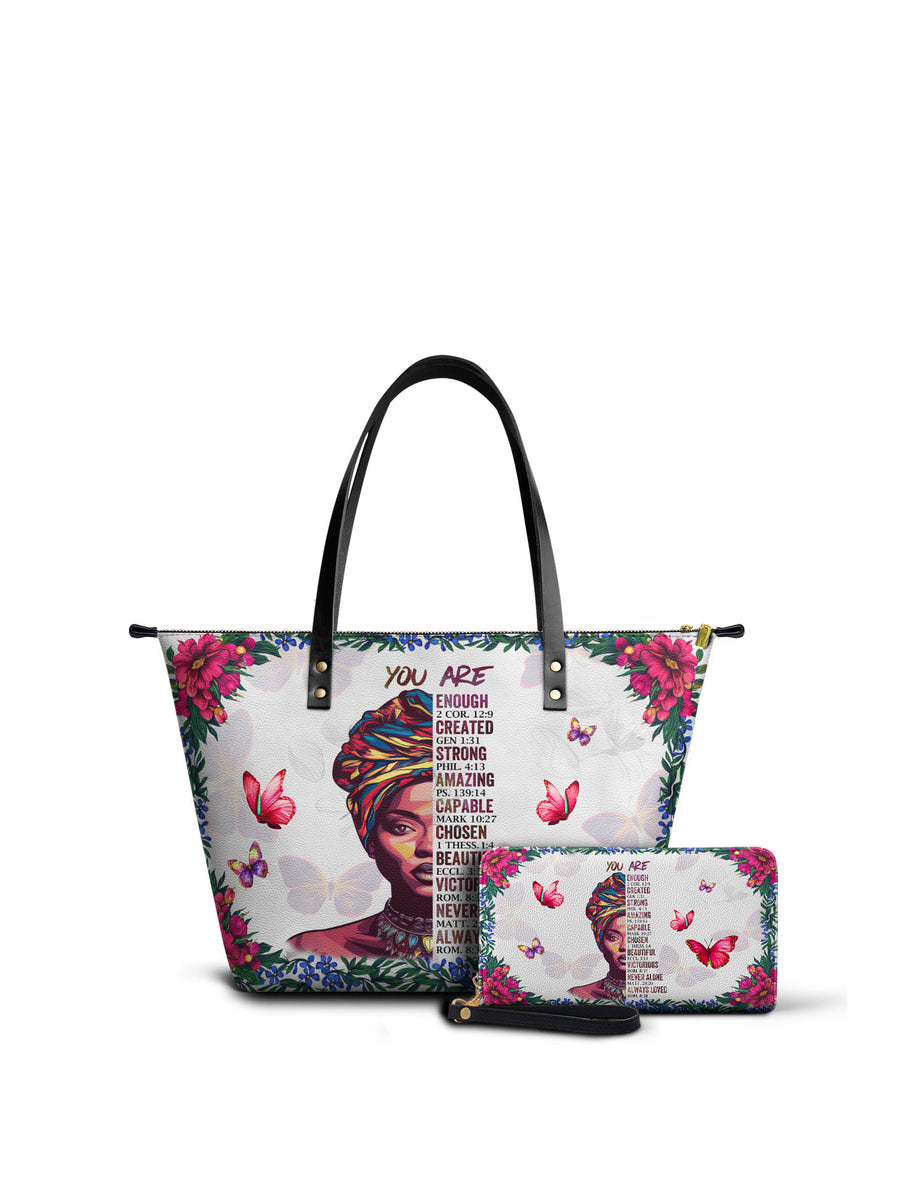 "Imani" Dove White Leather Tote Bag Matching Set - DD DEAL